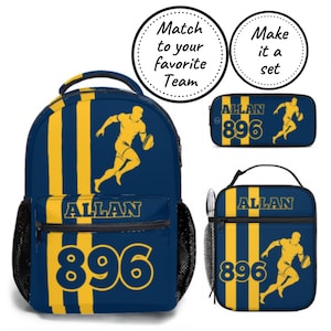 Conjunto de mochila, lonchera y estuche personalizados, mochila escolar de rugby para niños y lonchera térmica, la mejor mochila deportiva personalizada para niños.