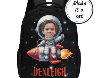 Sac à dos d'astronaute personnalisé avec nom et visage