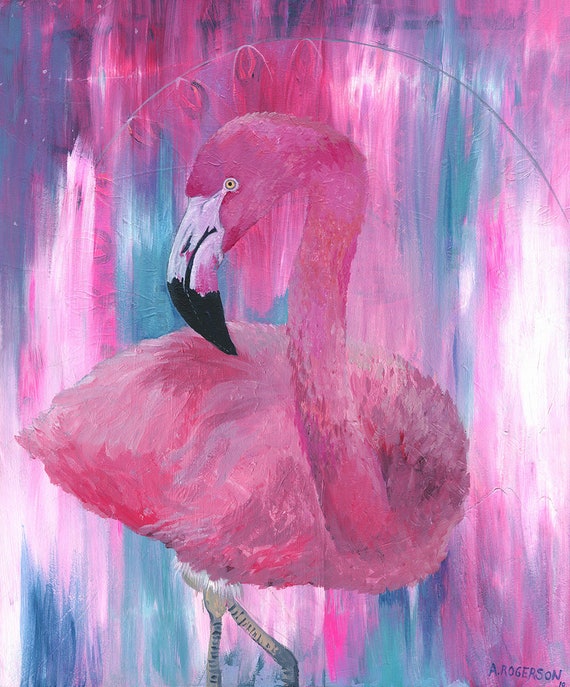 Poster Print Wall Art entitled Hot Tropical Flamingo II