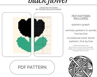 Black Flower Crochet Tapestry Pattern - PDF Pattern