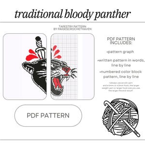 Traditional Bloody Panther Crochet Tapestry Pattern - PDF Pattern