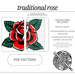 Traditional Rose Crochet Tapestry Pattern - PDF Pattern