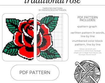 Patrón tradicional de tapiz de rosas a crochet - Patrón en PDF