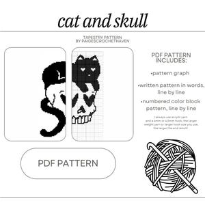 Cat and Skull Crochet Tapestry Pattern - PDF Pattern
