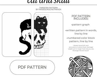Cat and Skull Crochet Tapestry Pattern - PDF Pattern