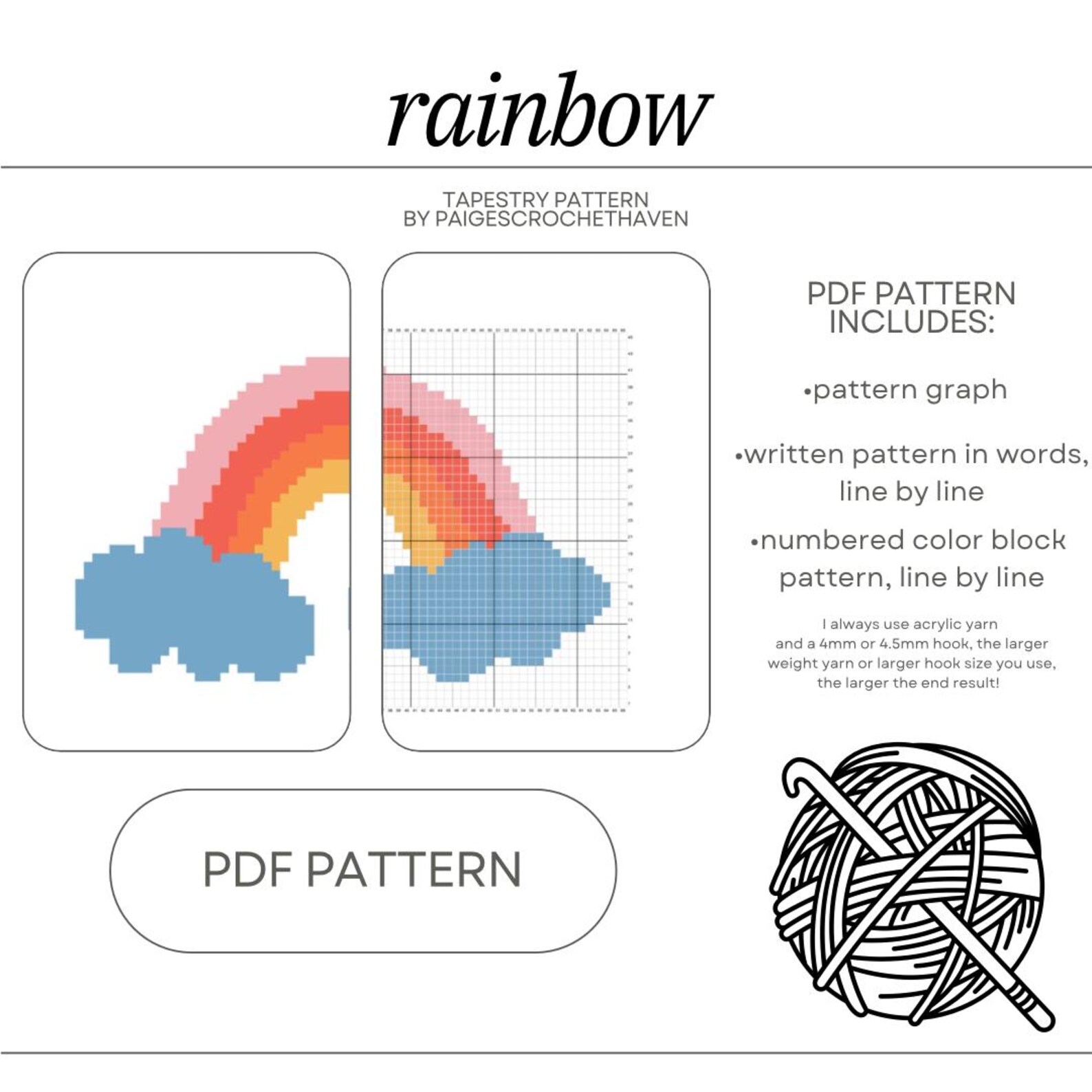 Tapestry Patterns.pdf Rainbow Crochet Tapestry Pattern - PDF Pattern - Etsy