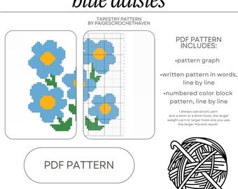 Blue Daisies Crochet Tapestry Pattern - PDF Pattern