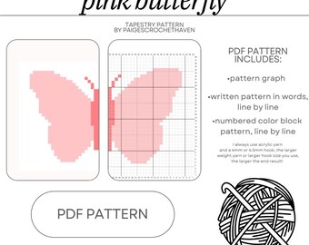 Pink Butterfly Crochet Tapestry Pattern - PDF Pattern