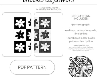 Patrón de tapiz de crochet con flores a cuadros - Patrón en PDF