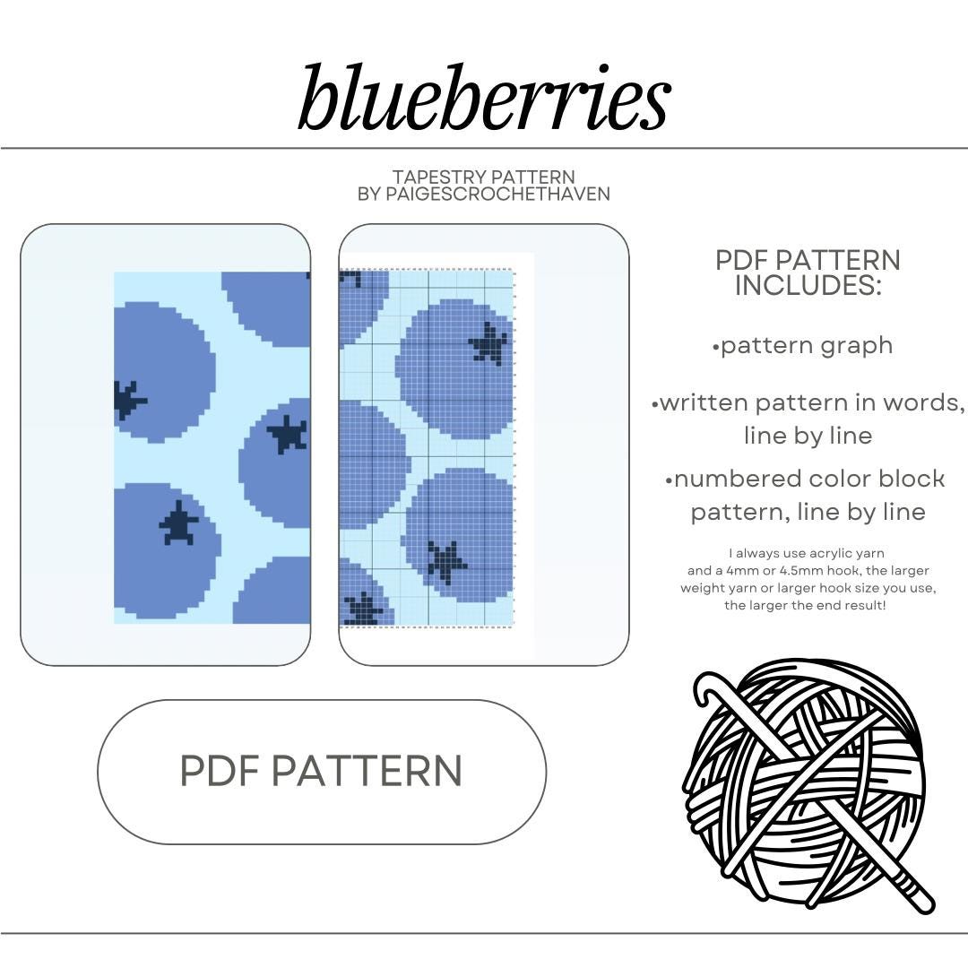 Tapestry Patterns.pdf Blueberries Crochet Tapestry Pattern - PDF Pattern - Etsy