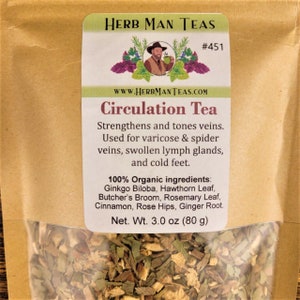 CIRCULATION TEA: - Proven effective organic tea blend by master herbalist Khabir  - spider vein relief,  detoxes lymph system