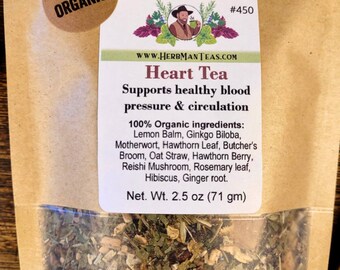 HEART TEA - w/ Reishi Mushroom   - Proven effective organic tea blend by master herbalist Khabir -Cardiovascular health