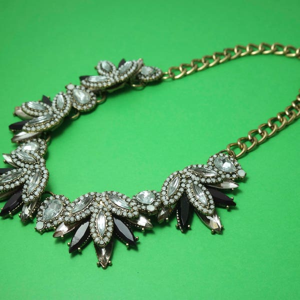 Vintage/ estate 1990s fancy bronze finish and purple mauve glass rhinestone costume necklace - jewelry jewellery - bargain sale