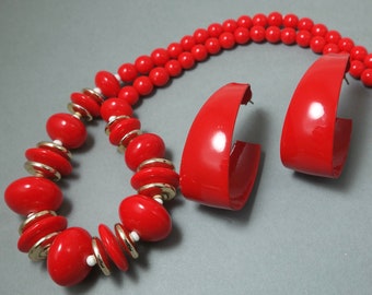 Vintage 1980s bright red plastic costume jewellery