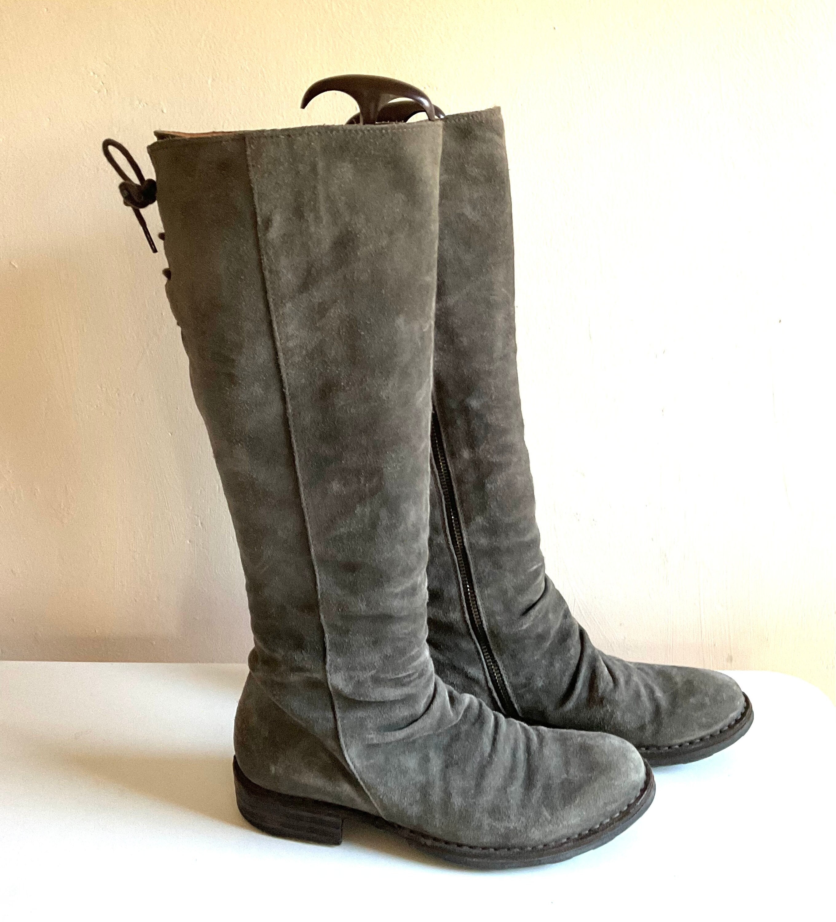 Grey over the knee boots flat discount