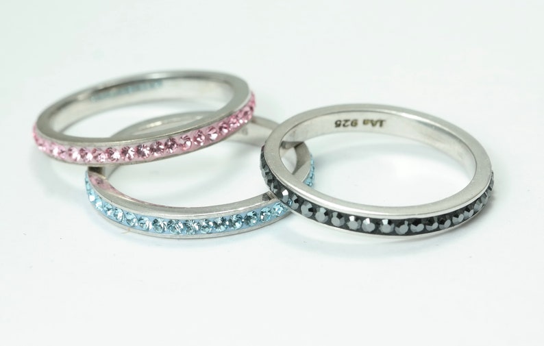 stackable ring set Vintage estate modernist minimalist sterling silver and blue pink grey cz size 0 12 jewelry jewellery