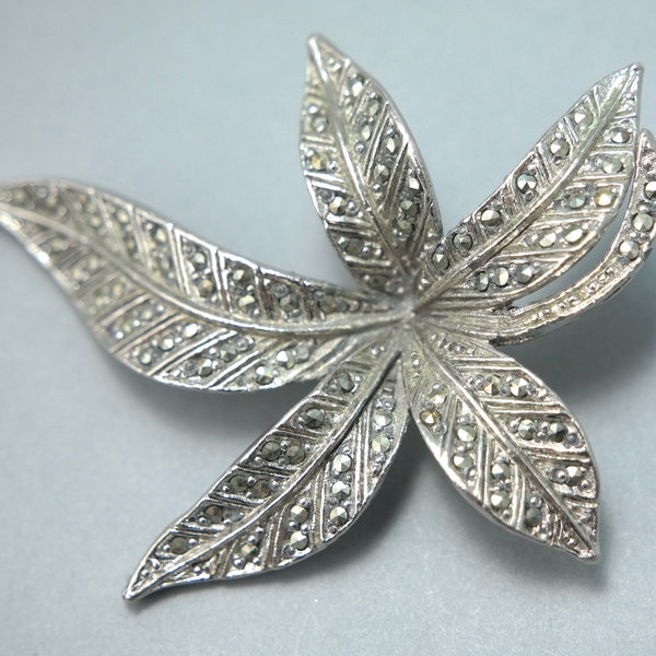 Vintage 1940s/ 1950s Art Deco, chrome and marcasite, leaf, costume brooch pin