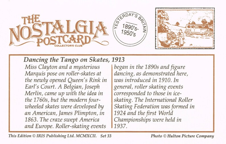 Vintage style reproduction unused Nostalgia sepia photo postacards Dancing the Tango on Skates 1913