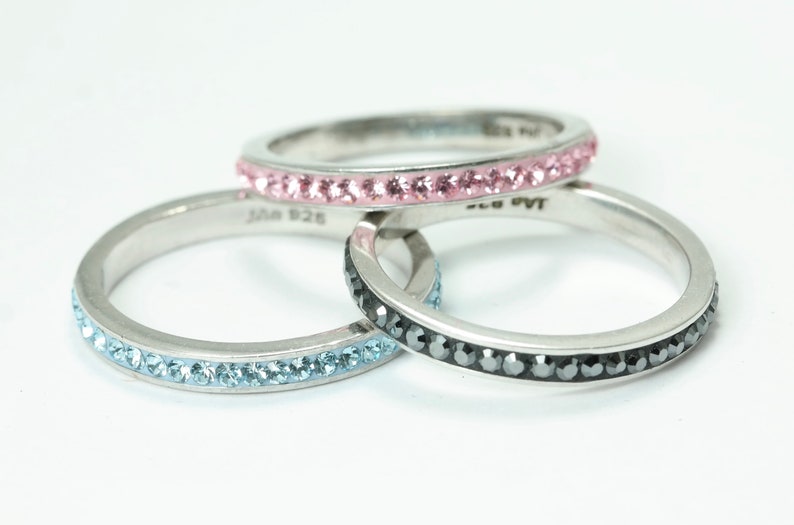 stackable ring set Vintage estate modernist minimalist sterling silver and blue pink grey cz size 0 12 jewelry jewellery