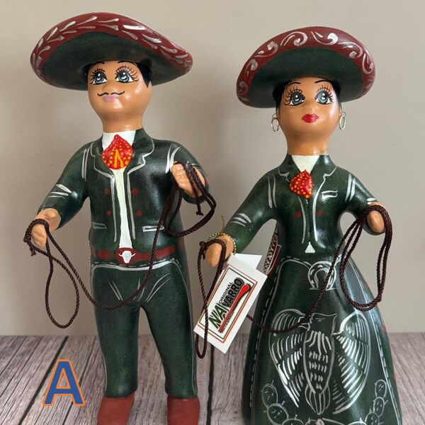 Mexican pottery, Mexican crafts,ceramic "Lupita" doll, Mexican doll, handmade crafts, couple of Charros, set of 2, Home Decor