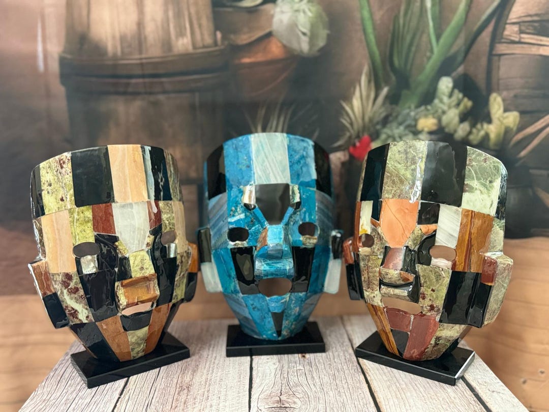Mexican Aztec Death Mask, Decoration Mosaic Mask, Handcrafted Mexican ...