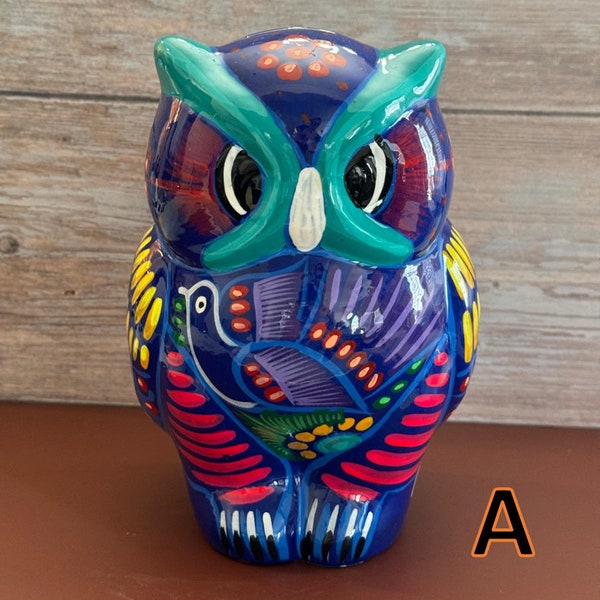 Mexican pottery, Mexican crafts, ceramic Owl, deco pottery owl, hand painted owl.