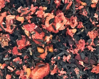 Té negro de fresa / Regalo para amante del té / Regalo para ella / Té mezclado a mano / Mezcla de té artesanal / Té de hibisco / Campo de fresas / Hoja suelta