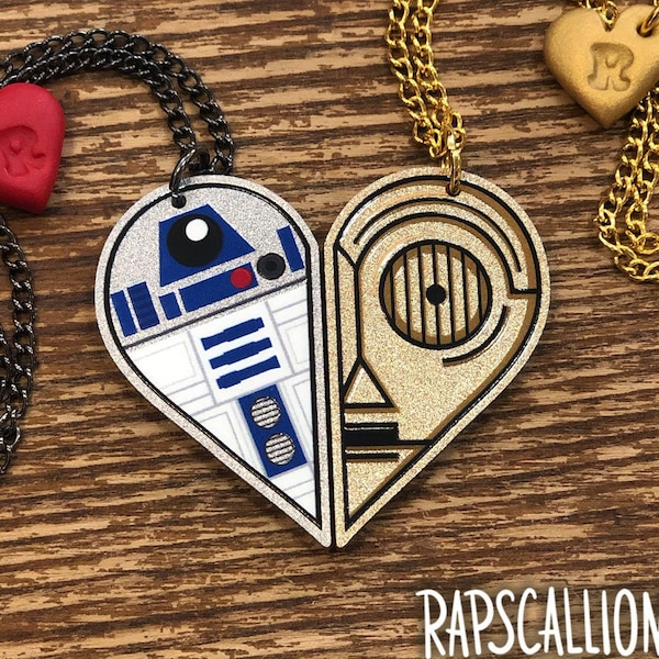 R2D2 and C3P0 Inspired Acrylic Best Friends Necklace Set