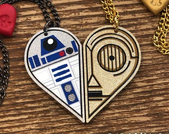 R2D2 and C3P0 Inspired Acrylic Best Friends Necklace Set