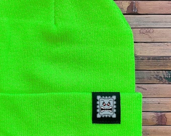 Thwomp Inspired Vegan Leather Tagged Toque