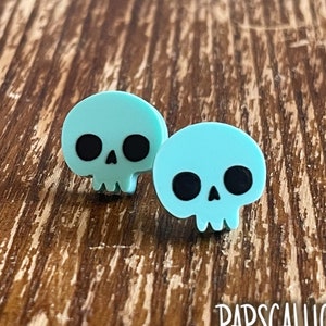 Aqua Skull Stud Earrings image 1