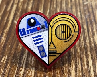 R2-D2 & C-3PO Heart Brooch Pin
