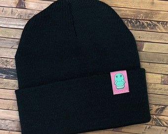 Chairy Cuffed Beanie with Vegan Leather Tag