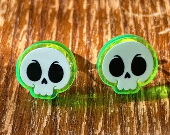 Neon Green Skull Stud Earrings