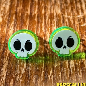 Neon Green Skull Stud Earrings