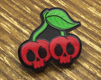 Skull Cherries Acrylic Brooch