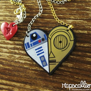 R2D2 & C3PO Friendship Heart Necklace Large SINGLE image 1