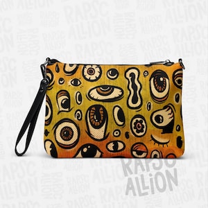 Sac à bandoulière en similicuir Eyeballs - Art étrange, yeux, illustration, unique, végétalien, sourcils bas, sourcils bas, sac à main, sac à main, cartable