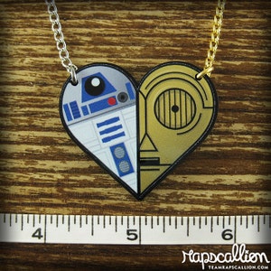 R2D2 & C3PO Friendship Heart Necklace Large SINGLE image 3
