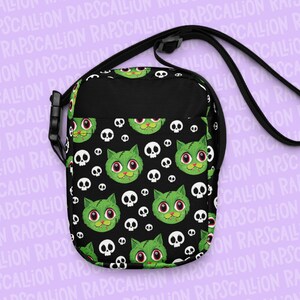 Bolso bandolera pequeño de gato zombi - Bolso de hombro, cartera, gatito, vampiro, dibujos animados, Halloween, unisex
