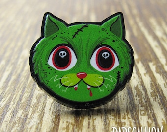 Zombie Cat Brooch Pin - Laser Acrylic