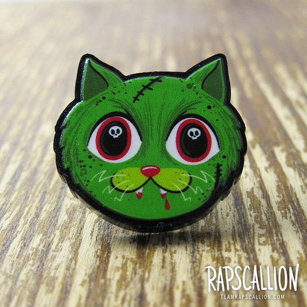 Zombie Cat Brooch Pin - Laser Acrylic