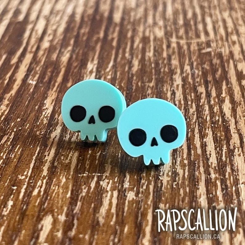 Aqua Skull Stud Earrings image 1