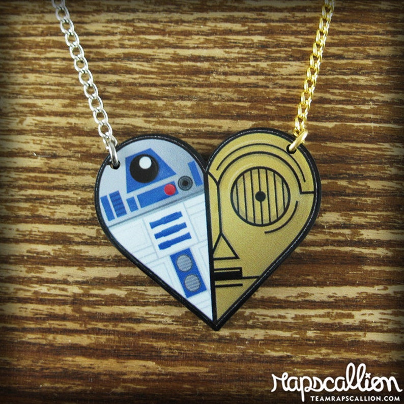 R2D2 & C3PO Friendship Heart Necklace Large SINGLE image 2