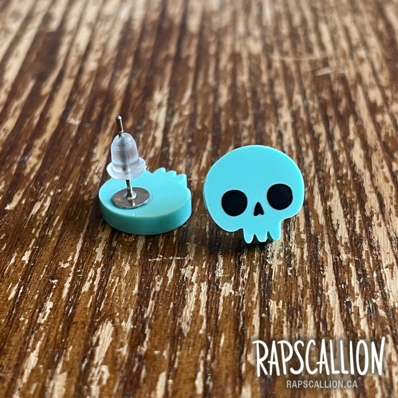 Aqua Skull Stud Earrings image 2