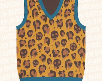 Leopard with Teal Trim Knitted Unisex Sweater Vest