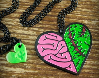 Zombie Heart Brain Necklace