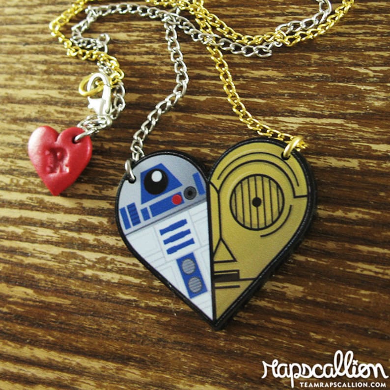 R2D2 & C3PO Friendship Heart Necklace Large SINGLE image 1