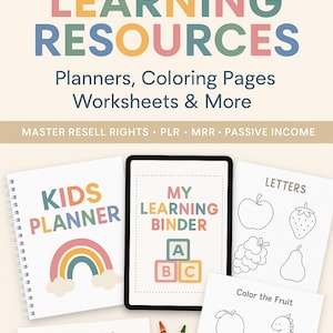 Kids Learning Resources Bundle | DFY Planners, Worksheets, Coloring Pages | PLR & MRR Resell Rights | Passive Income Kit