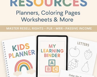 Kids Learning Resources Bundle | DFY Planners, Worksheets, Coloring Pages | PLR & MRR Resell Rights | Passive Income Kit